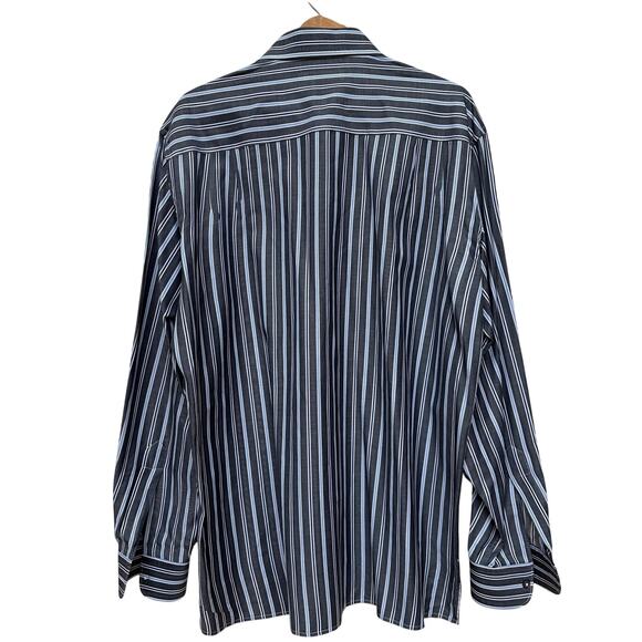 Ermenegildo Zegna Blue Striped Cotton Dress Shirt XL Made in Italy - Picture 3 of 7
